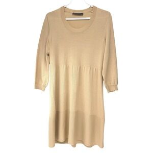 PIAZZA SEMPIONE Beige 100% Wool Knit 3/4 Sleeve Dress Size IT 42 US 6